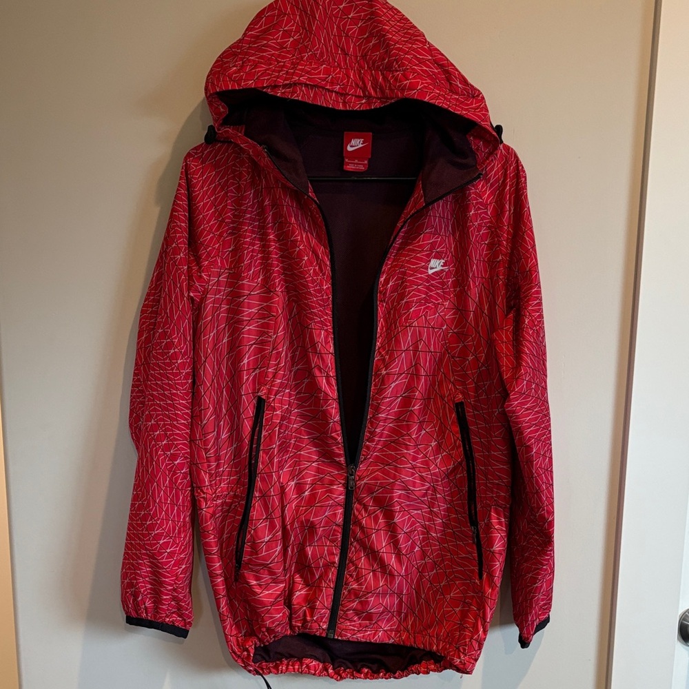 Nike Red Patterned Hooded Jacket Windbreaker - image 1